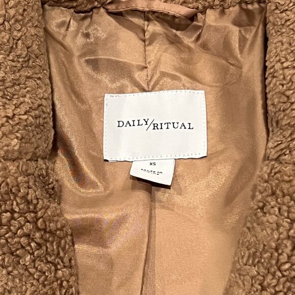 Daily Ritual Oversized Teddy Coat, NWT, Tan, XS - Picture 3 of 10